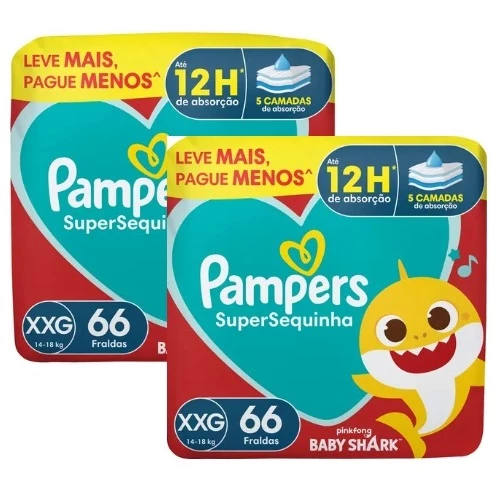 Kit 2 Fralda Pampers Supersequinha XXG 66 Unidades