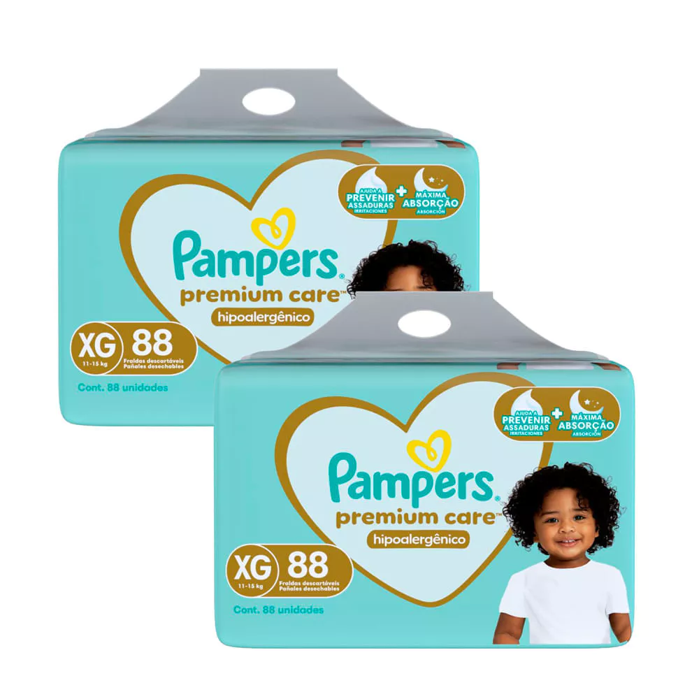 Kit 2 Fralda Pampers Premium Care Hipoalergênico Tamanho XG 88 Unidades Descartáveis